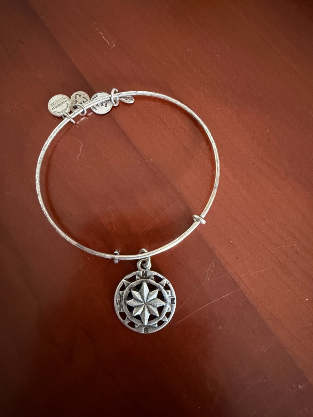 Alex and Ani Silver Compass Charm Bangle Bracelet